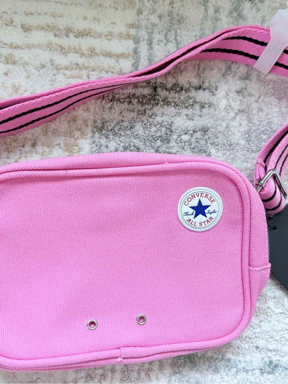 Converse Pink Canvas Crossbody Pouch with Striped Strap
